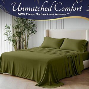 9- NIB Bamboo Sheets Queen Size 4pcs -Ultra Soft & Luxuriously Cooling, 17" Deep